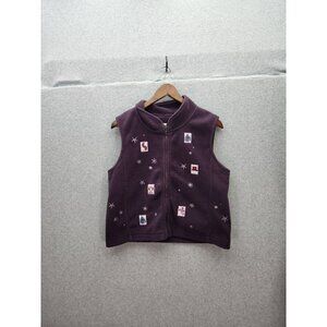 Christopher & Banks Purple Zip-Up Embroidered Vest M